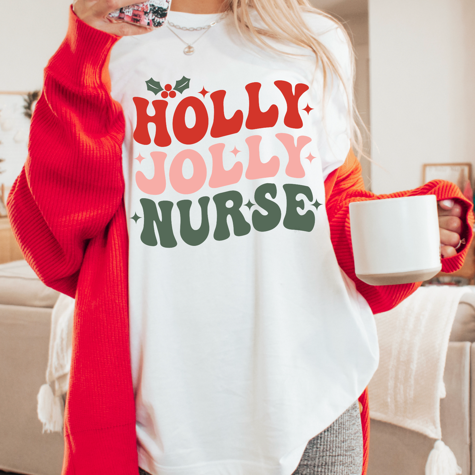 Holly Jolly Nurse Christmas Gildan Graphic Tee