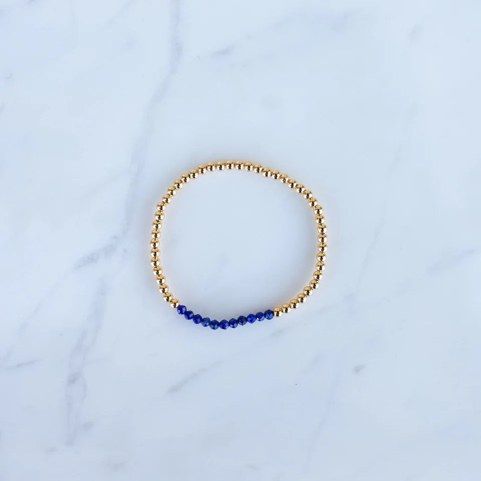 3mm Yellow Gold Filled & Blue Lapis Beaded Bracelet