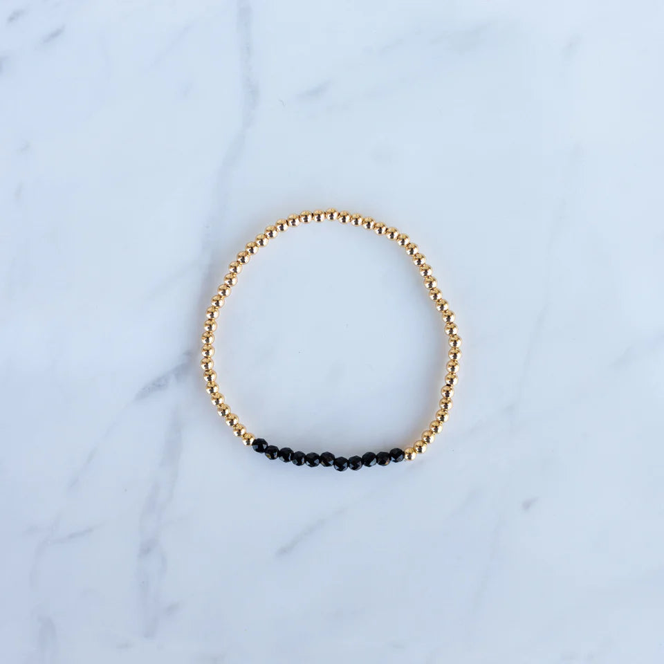 3mm Yellow Gold Filled & Black Onyx Beaded Bracelet