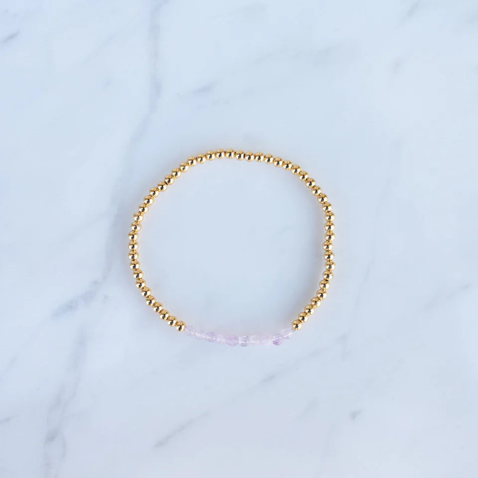 3mm Yellow Gold Filled & Pink Quartz Beaded Bracelet