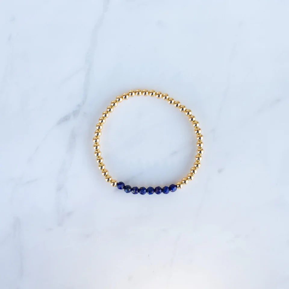 4mm Yellow Gold Filled & Blue Lapis Beaded Bracelet