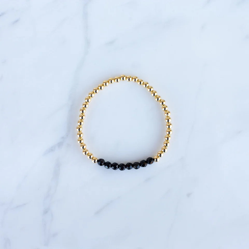 4mm Yellow Gold Filled & Black Onyx Beaded Bracelet