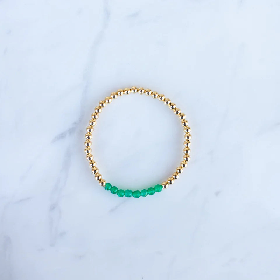 4mm Yellow Gold Filled & Green Onyx Beaded Bracelet