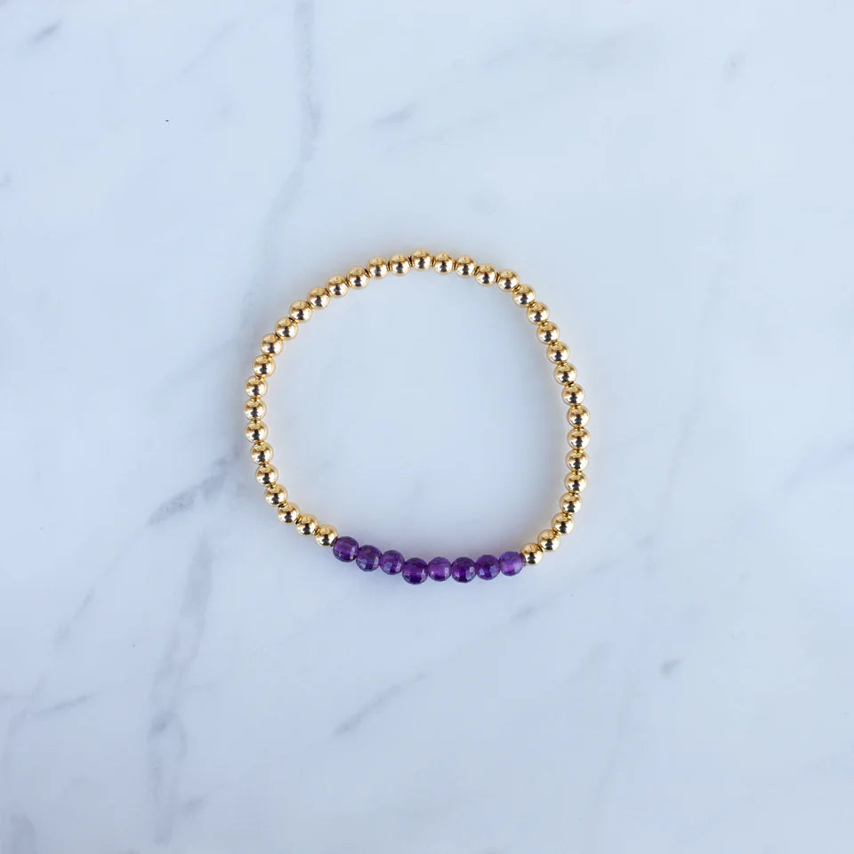 3mm Yellow Gold Filled & Purple Amethyst Beaded Bracelet