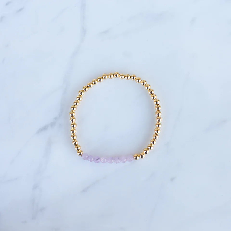 4mm Yellow Gold Filled & Pink Quartz Beaded Bracelet