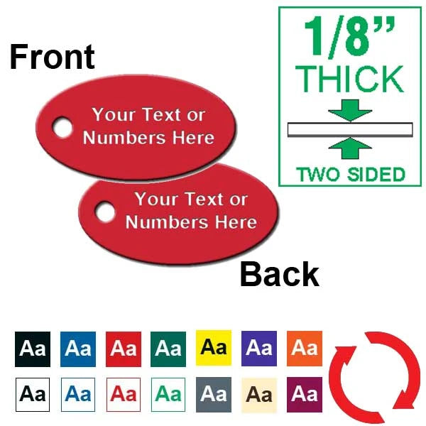 1/8 Inch Thick - 1 Inch x 1-7/8 Inch Oval Plastic Tag CUSTOM ENGRAVED