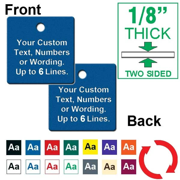 1/8 Inch Thick - 1.5 Inch Square Plastic Tag CUSTOM ENGRAVED