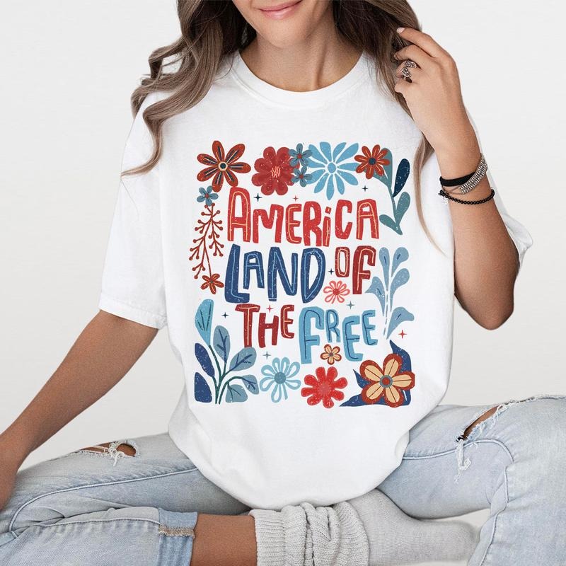America Land Of The Free T-Shirt, American Flag Freedom Shirt, Shirts For Women, Independence Day Gifts, 4th Of July Tshirt, Gifts For 4th Of July, Fourth Of July Gift, Women Shirt