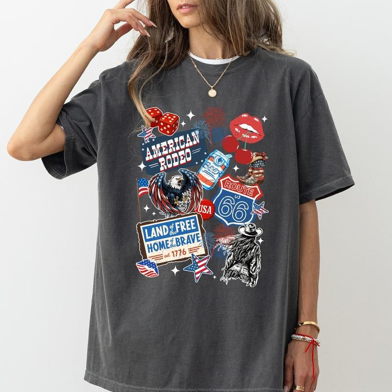 MAPTEES Western 4th Of July Comfort Colors Shirt, Independence Day T-shirt, American Flag Graphic Tee, Patriotic Clothing, American Rodeo Shirt