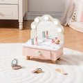 Wooden Vanity Makeup Table Toy with Light-Up Mirror