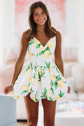 Refreshing Lemon Mini Dress - White, Yellow and Green